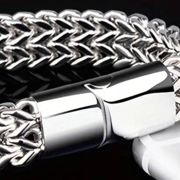 Mens Titanium Steel Stainless Double-layer Snake Bone Bracelet 8 in - Picture 4 of 5